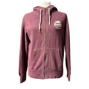 Roots Athletic Goods Women Maroon Full Zip Beaver Logo Hoodie Sweatshirt Size M